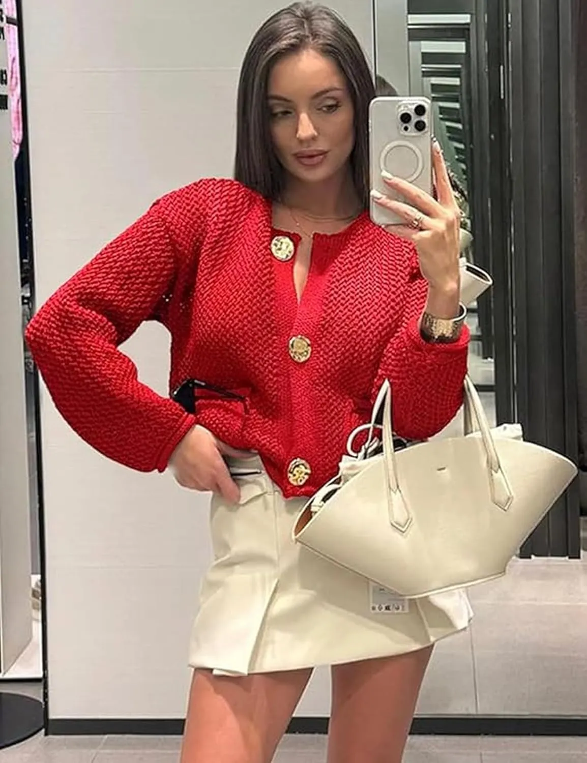 Cropped Cardigan Sweaters for Women Gold Button Down Cardigans Chunky Knit Jacket Open Front Outwear Coats
