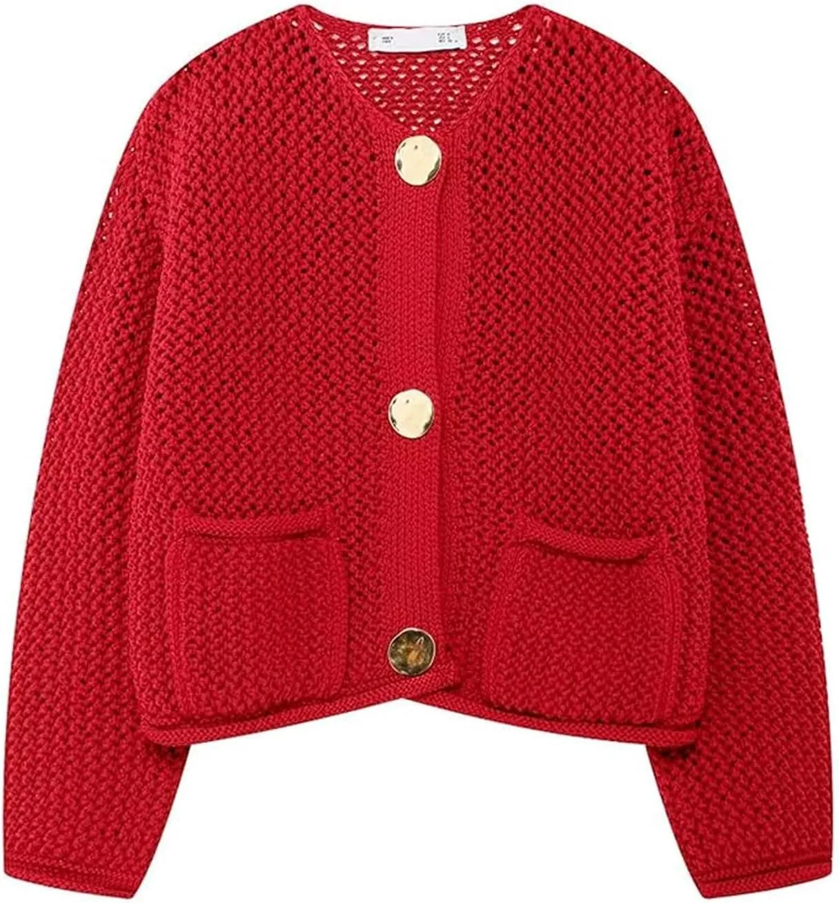 Cropped Cardigan Sweaters for Women Gold Button Down Cardigans Chunky Knit Jacket Open Front Outwear Coats