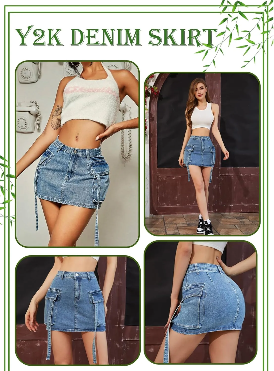 Denim Skirt y2k Button Mini Skirt Jean Skirt Cargo Skirts for Women with Pocket Low Waist