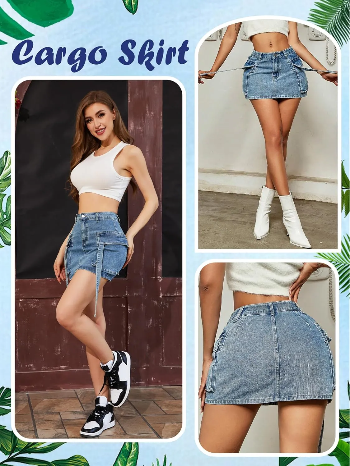 Denim Skirt y2k Button Mini Skirt Jean Skirt Cargo Skirts for Women with Pocket Low Waist