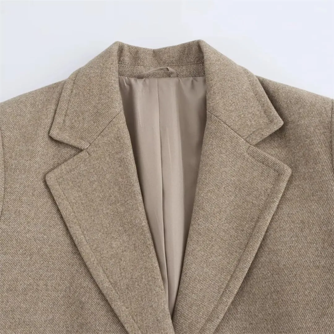 Disimlarl Women Solid Color Woolen Coat Casual Long Soft Overcoat Notched Collar Two Buttons Overcoat