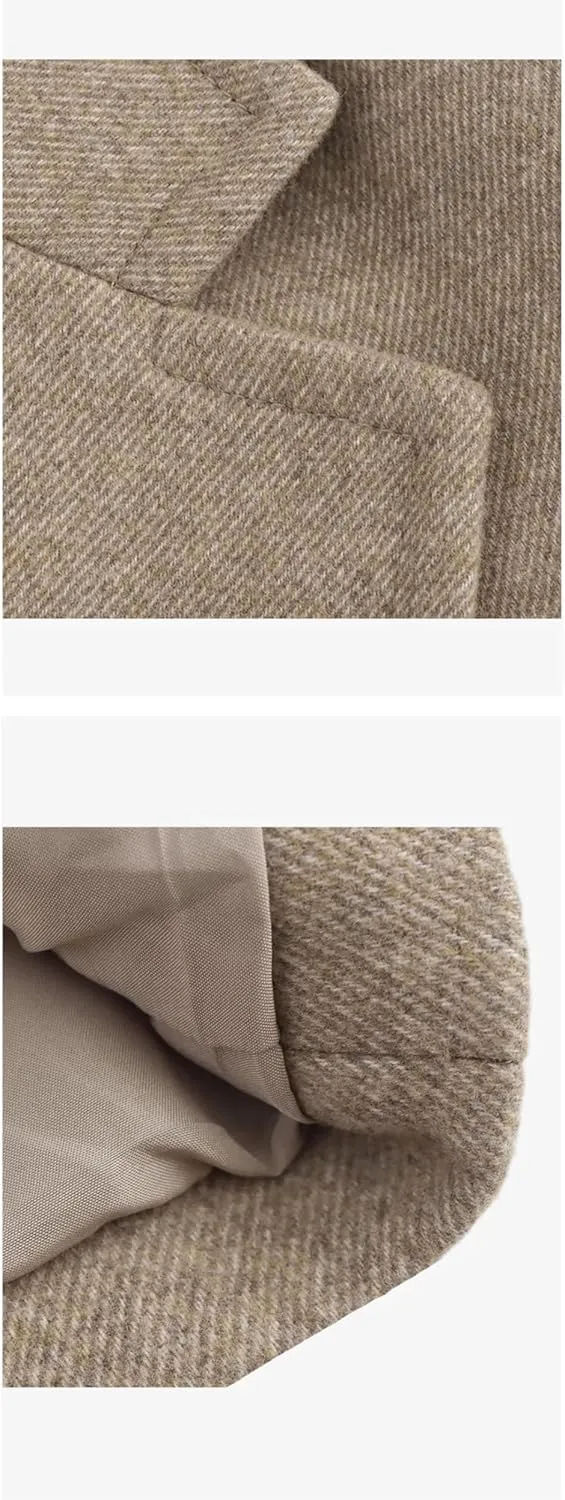 Disimlarl Women Solid Color Woolen Coat Casual Long Soft Overcoat Notched Collar Two Buttons Overcoat