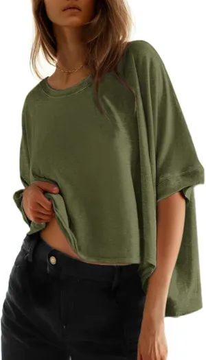 Dokotoo Summer Shirts 2025 Womens Solid T Shirts for Women Loose Oversized Tops Basic Tee