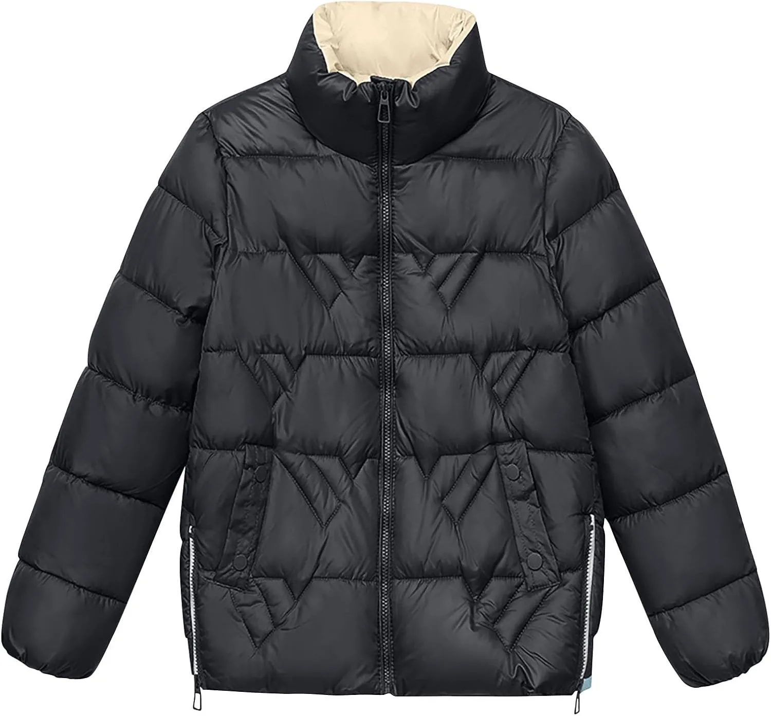 Down Jacket Women Oversized Full Zipper Puffer Coats Warm Thicken Padded Jackets 2024 Winter Outerwear with Pockets