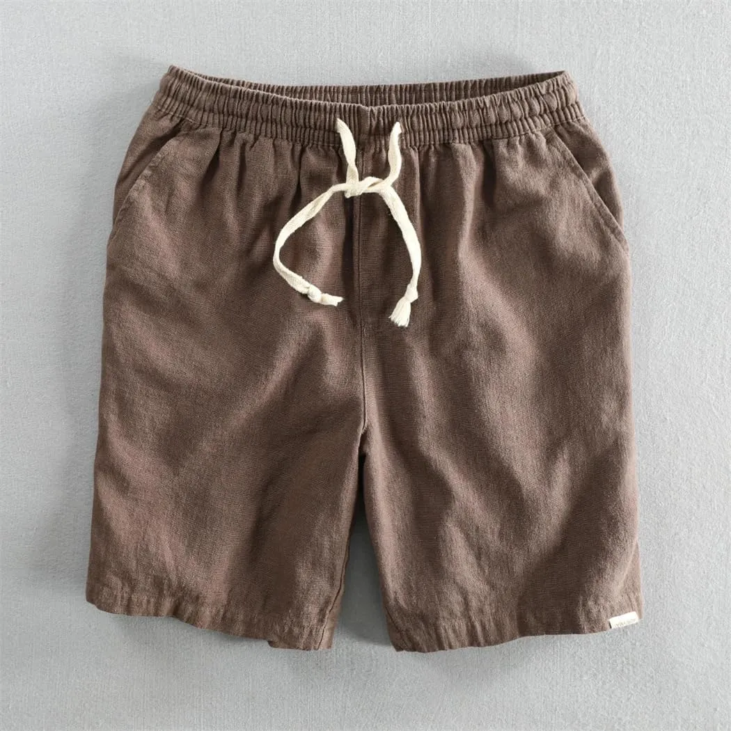 Dvbfufv Men Summer Cotton Linen Beach Shorts Youth Casual Solid Color Loose Drawstring Short Pants