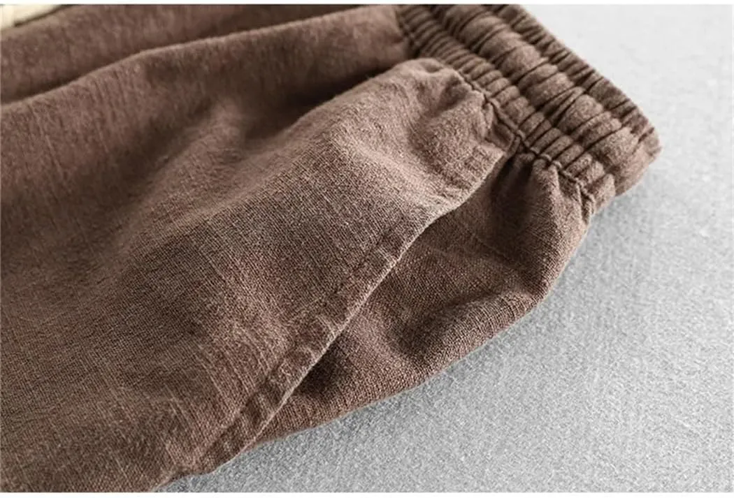 Dvbfufv Men Summer Cotton Linen Beach Shorts Youth Casual Solid Color Loose Drawstring Short Pants