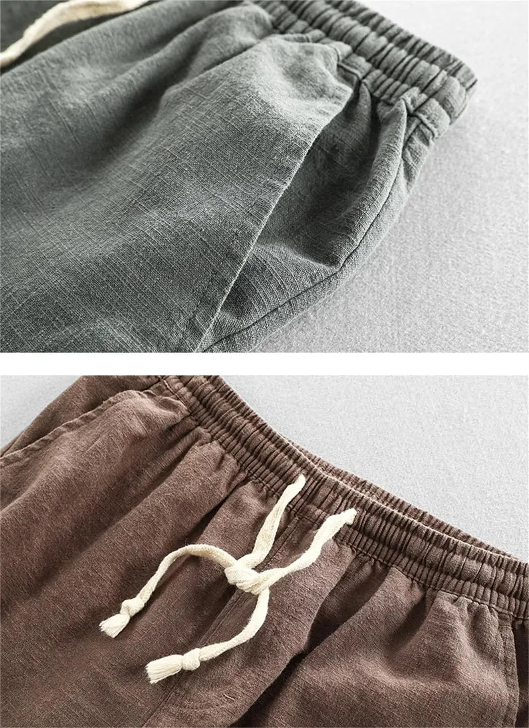 Dvbfufv Men Summer Cotton Linen Beach Shorts Youth Casual Solid Color Loose Drawstring Short Pants