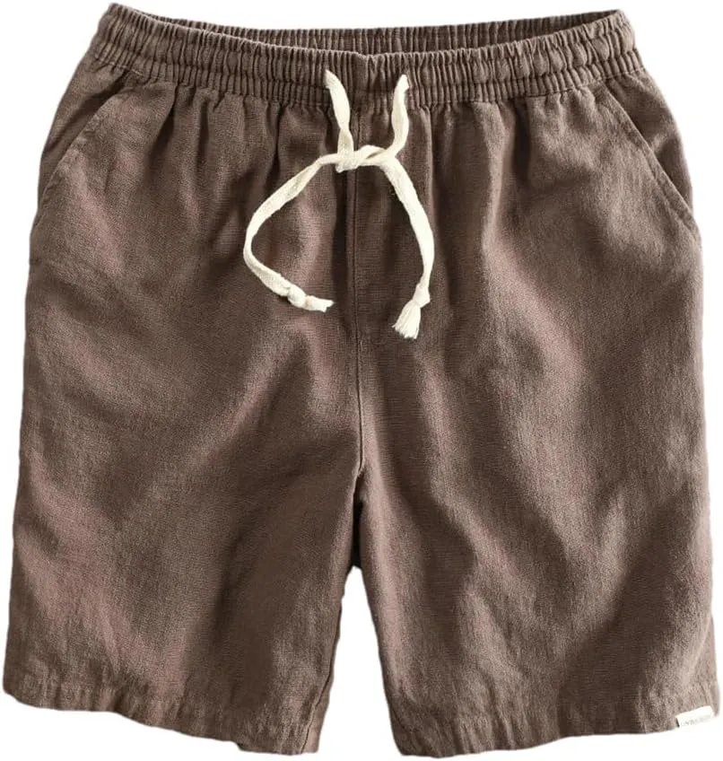 Dvbfufv Men Summer Cotton Linen Beach Shorts Youth Casual Solid Color Loose Drawstring Short Pants