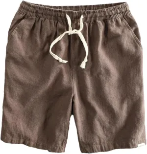 Dvbfufv Men Summer Cotton Linen Beach Shorts Youth Casual Solid Color Loose Drawstring Short Pants