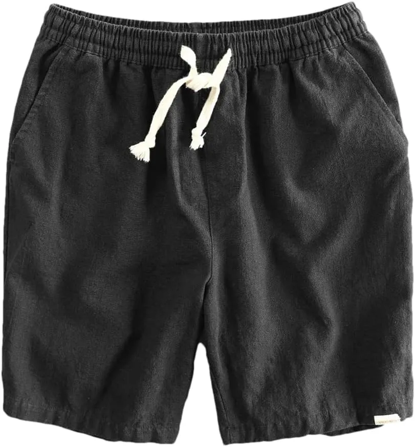 Dvbfufv Men Summer Cotton Linen Beach Shorts Youth Casual Solid Color Loose Drawstring Short Pants