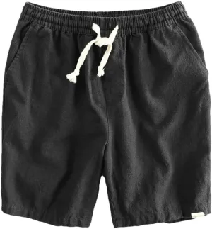 Dvbfufv Men Summer Cotton Linen Beach Shorts Youth Casual Solid Color Loose Drawstring Short Pants