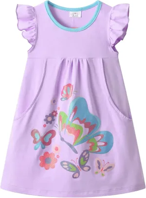 DXTON Toddler Girls Dresses Easter Rainbow Short Sleeve Cotton Casual Summer Birthday School Sundress