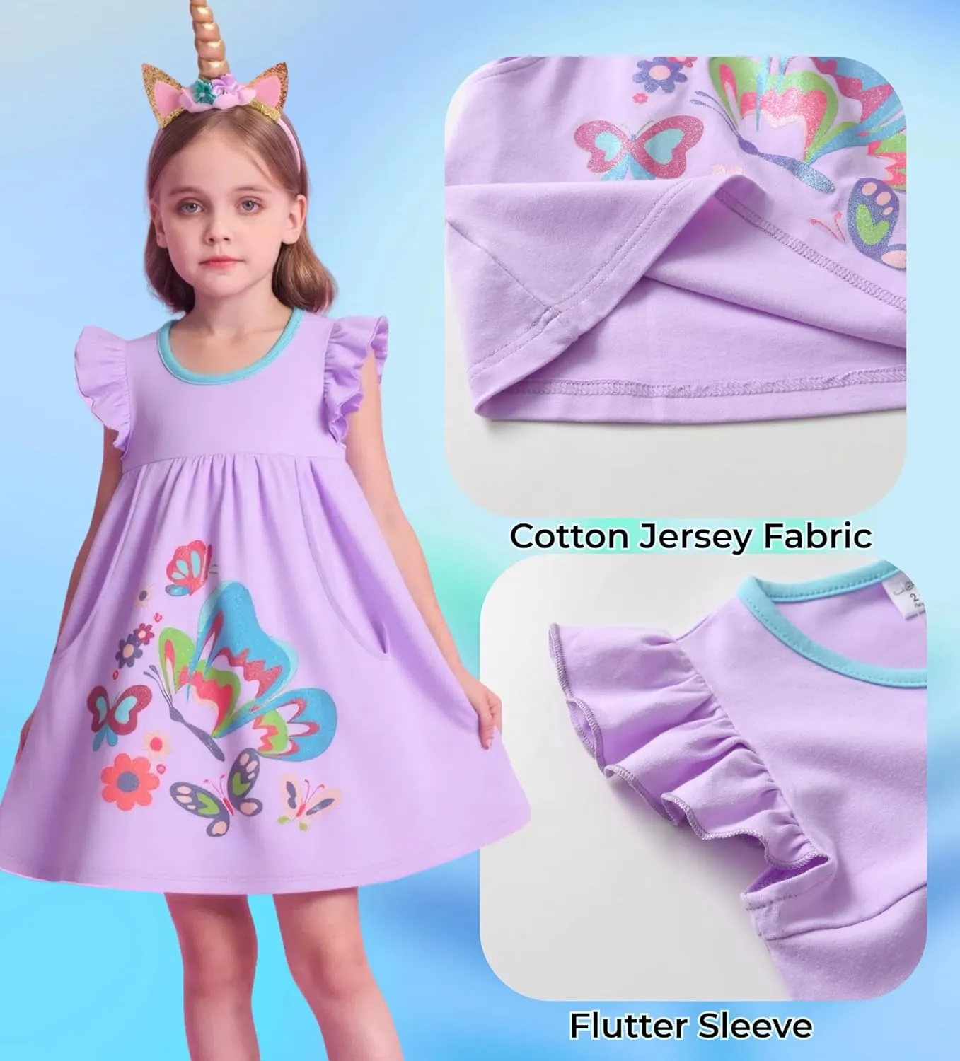 DXTON Toddler Girls Dresses Easter Rainbow Short Sleeve Cotton Casual Summer Birthday School Sundress