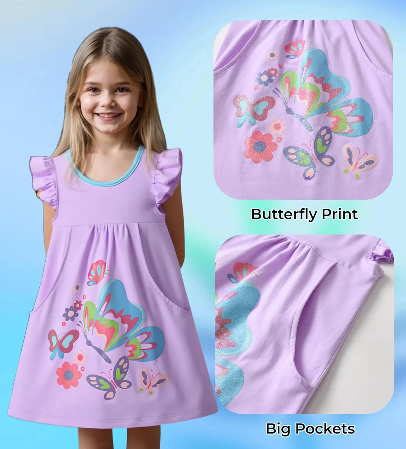 DXTON Toddler Girls Dresses Easter Rainbow Short Sleeve Cotton Casual Summer Birthday School Sundress