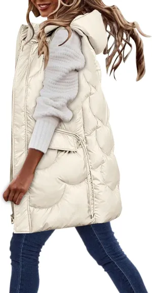 Eduavar Puffer Jacket Womens with Hood Winter Coats for Women 2024 Fashion Sleeveless Quilted Down Jacket with Pockets