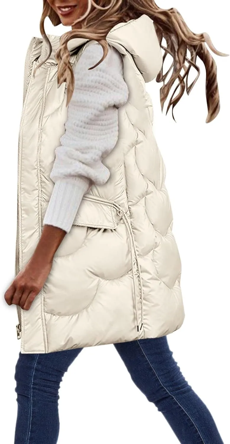 Eduavar Puffer Jacket Womens with Hood Winter Coats for Women 2024 Fashion Sleeveless Quilted Down Jacket with Pockets