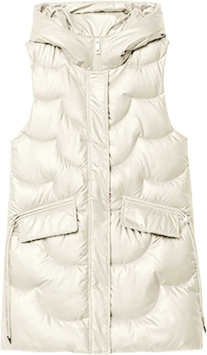 Eduavar Puffer Jacket Womens with Hood Winter Coats for Women 2024 Fashion Sleeveless Quilted Down Jacket with Pockets