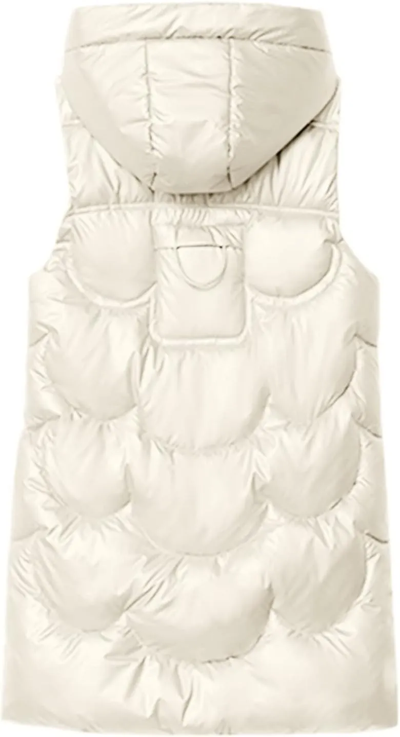 Eduavar Puffer Jacket Womens with Hood Winter Coats for Women 2024 Fashion Sleeveless Quilted Down Jacket with Pockets