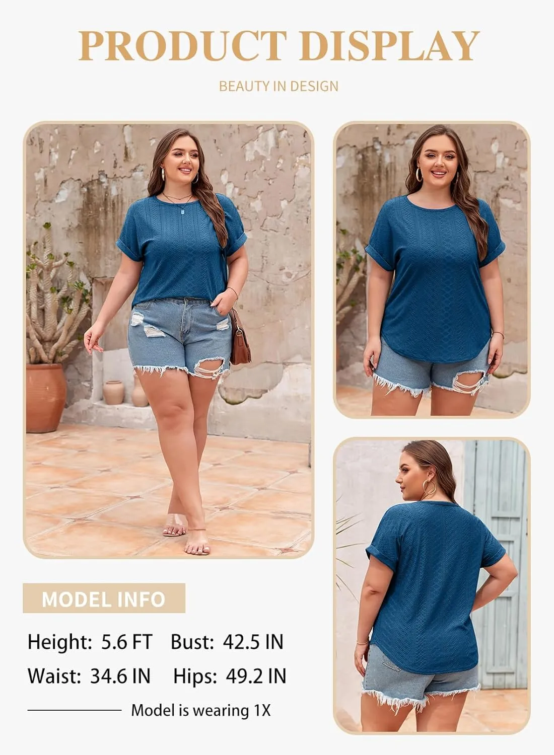 Eytino Women Plus Size Tops Short Sleeve Crewneck Casual Loose Summer Blouse Shirts(1X-5X)