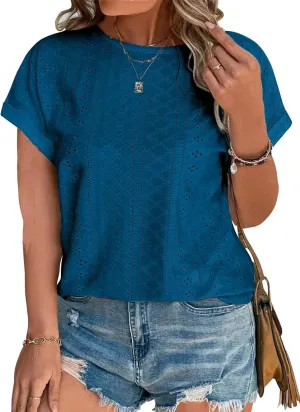Eytino Women Plus Size Tops Short Sleeve Crewneck Casual Loose Summer Blouse Shirts(1X-5X)