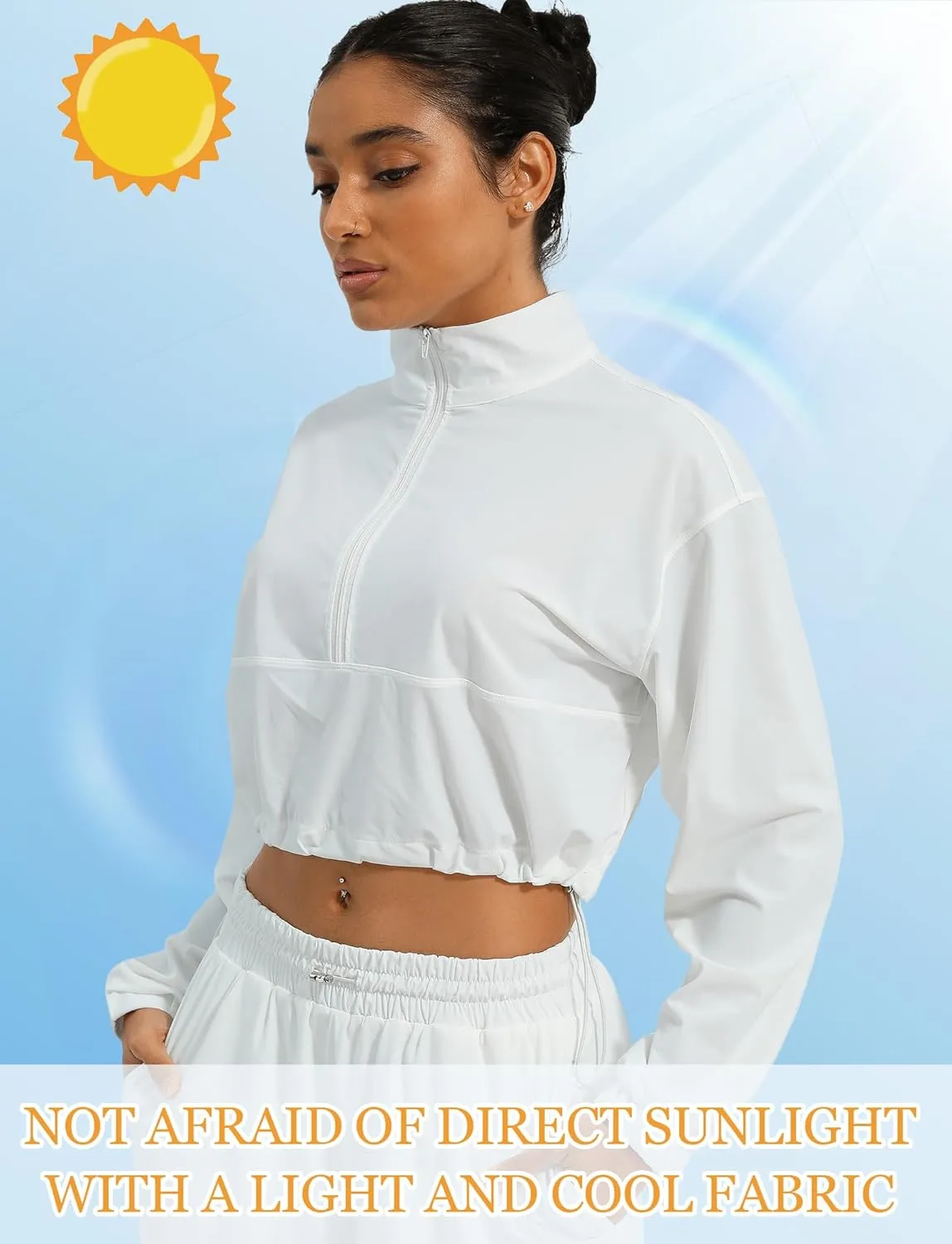FEOYA Womens Half Zip Pullover Sweatshirt Quick Dry Cropped Jackets Long Sleeve Running Yoga Workout Shirts