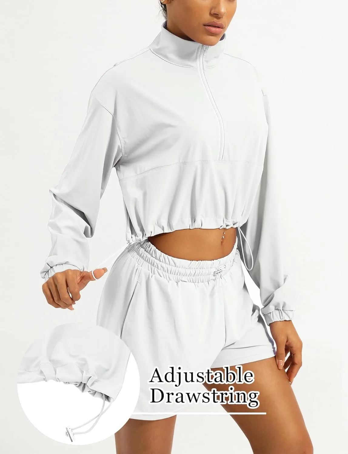 FEOYA Womens Half Zip Pullover Sweatshirt Quick Dry Cropped Jackets Long Sleeve Running Yoga Workout Shirts