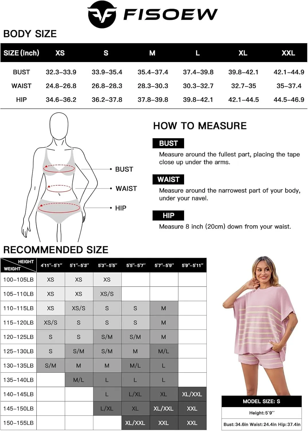 Fisoew Women's Striped 2 Piece Outfits Oversized Batwing Short Sleeve Tops High Waisted Shorts Summer Knit Lounge Short Sets