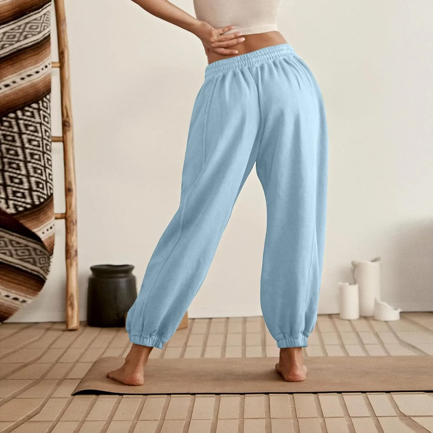 Fleece Lined Joggers Women Drawstring Straight Leg Baggy Sweatpants Warm Thermal Lounge Cotton Joggers with Pockets