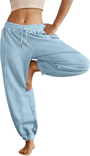 Fleece Lined Joggers Women Drawstring Straight Leg Baggy Sweatpants Warm Thermal Lounge Cotton Joggers with Pockets