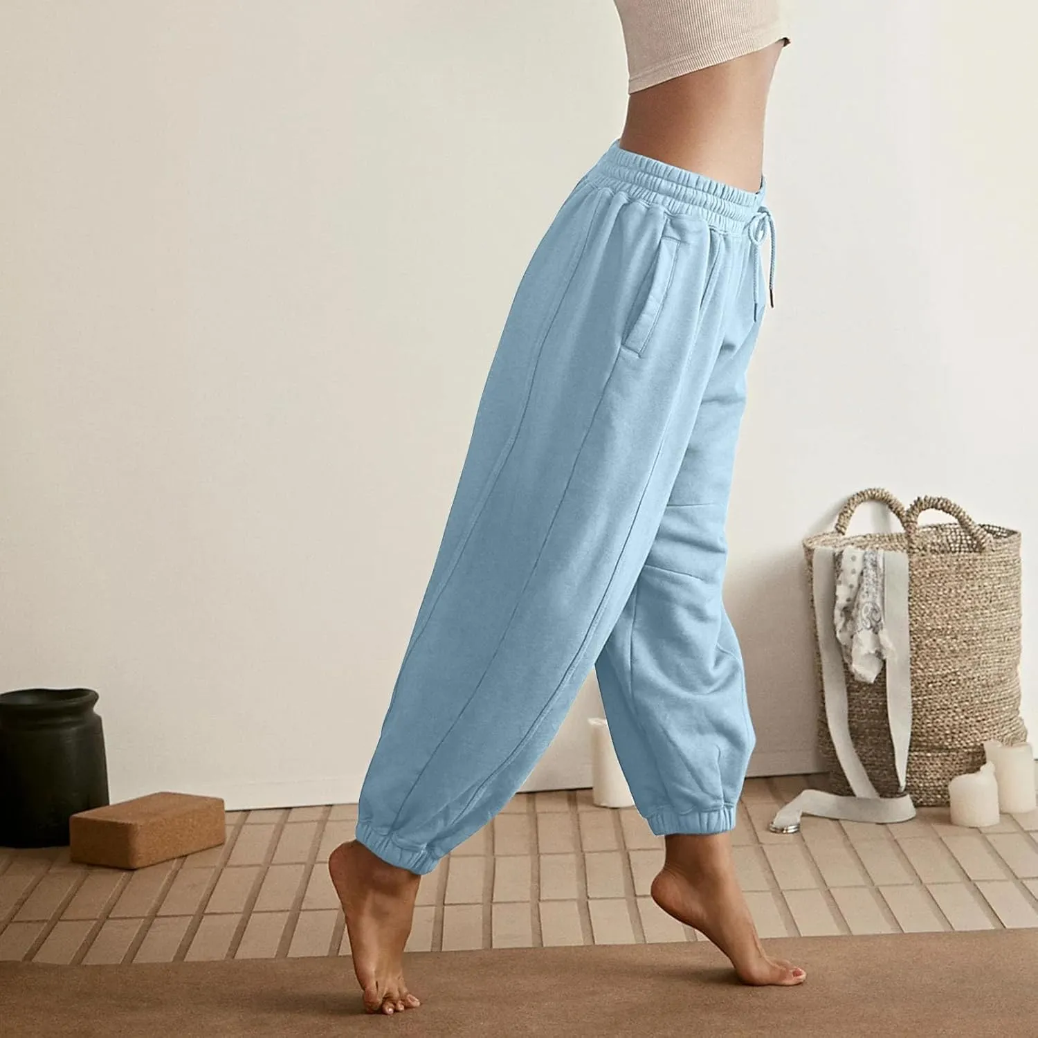 Fleece Lined Joggers Women Drawstring Straight Leg Baggy Sweatpants Warm Thermal Lounge Cotton Joggers with Pockets
