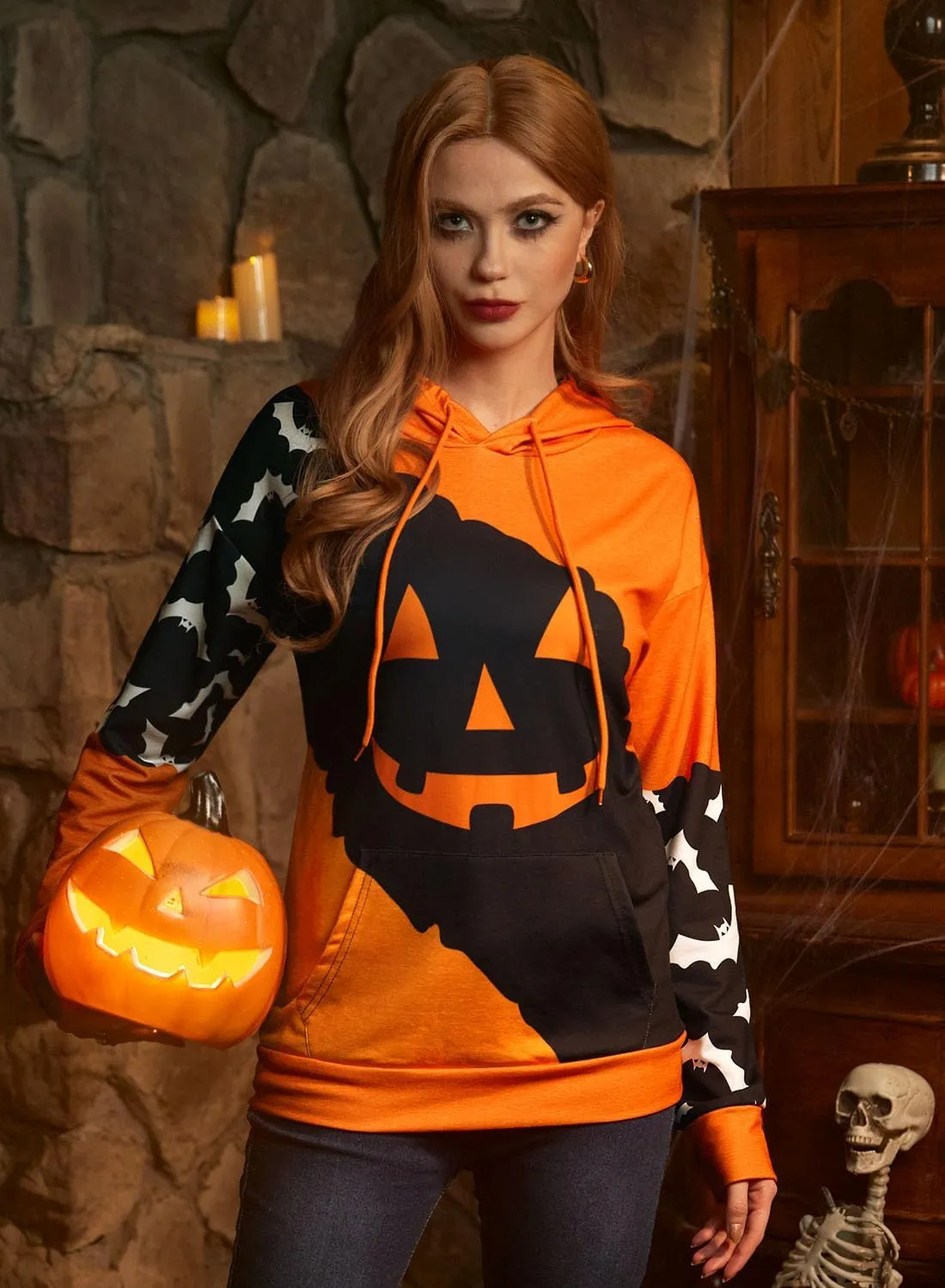 For G and PL Women's Halloween Long Sleeve Hoodie Graphic Drawstring Sweatshirt with Pocket