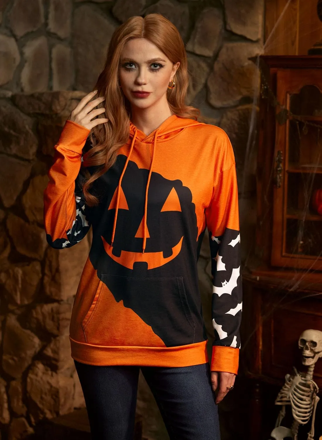 For G and PL Women's Halloween Long Sleeve Hoodie Graphic Drawstring Sweatshirt with Pocket