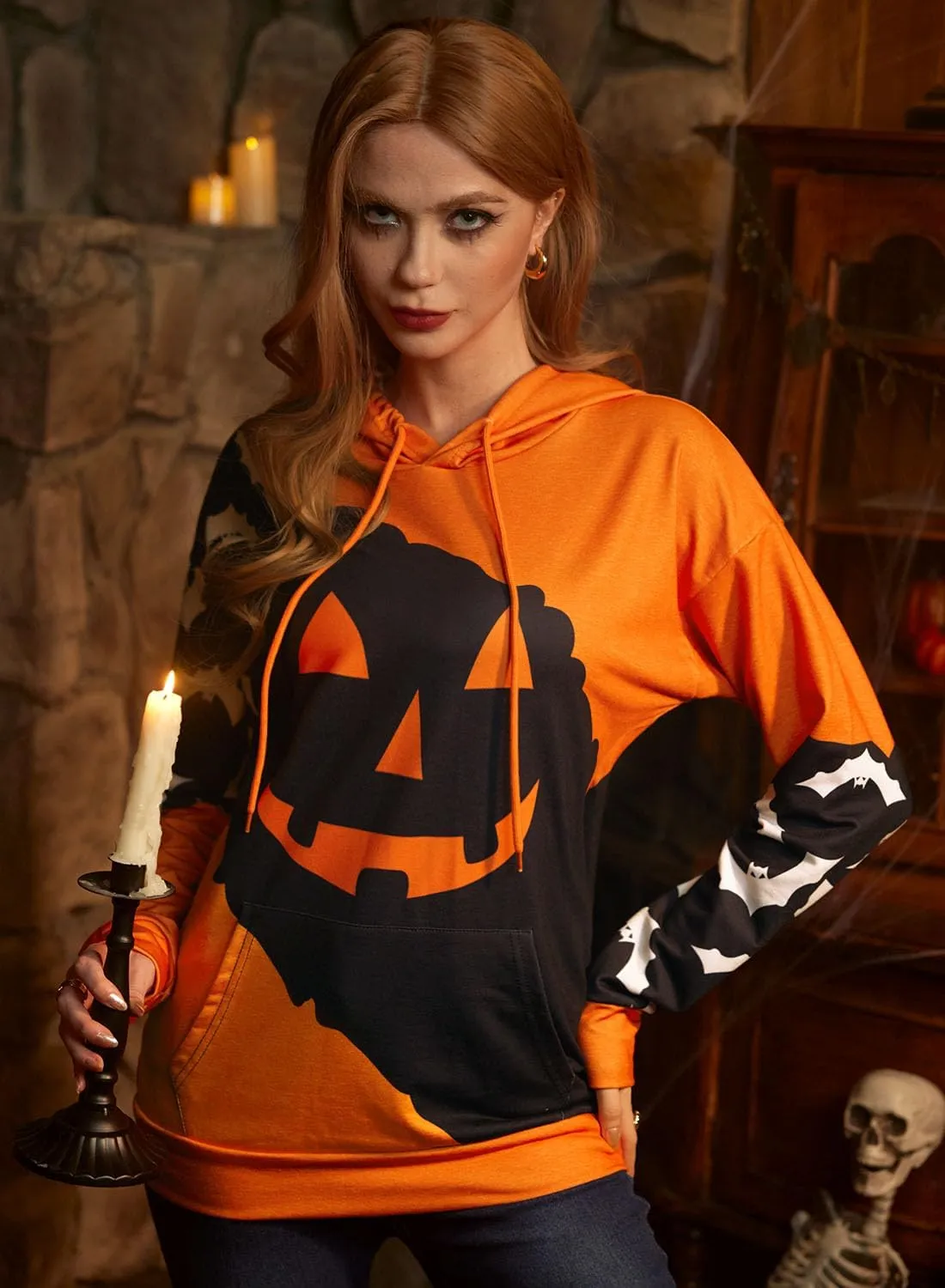 For G and PL Women's Halloween Long Sleeve Hoodie Graphic Drawstring Sweatshirt with Pocket