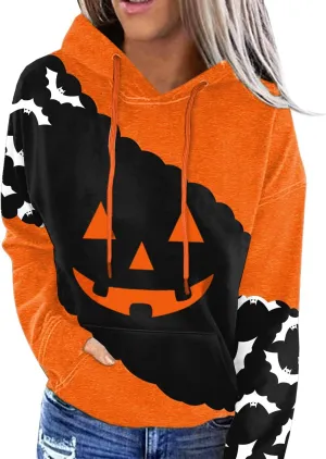 For G and PL Women's Halloween Long Sleeve Hoodie Graphic Drawstring Sweatshirt with Pocket