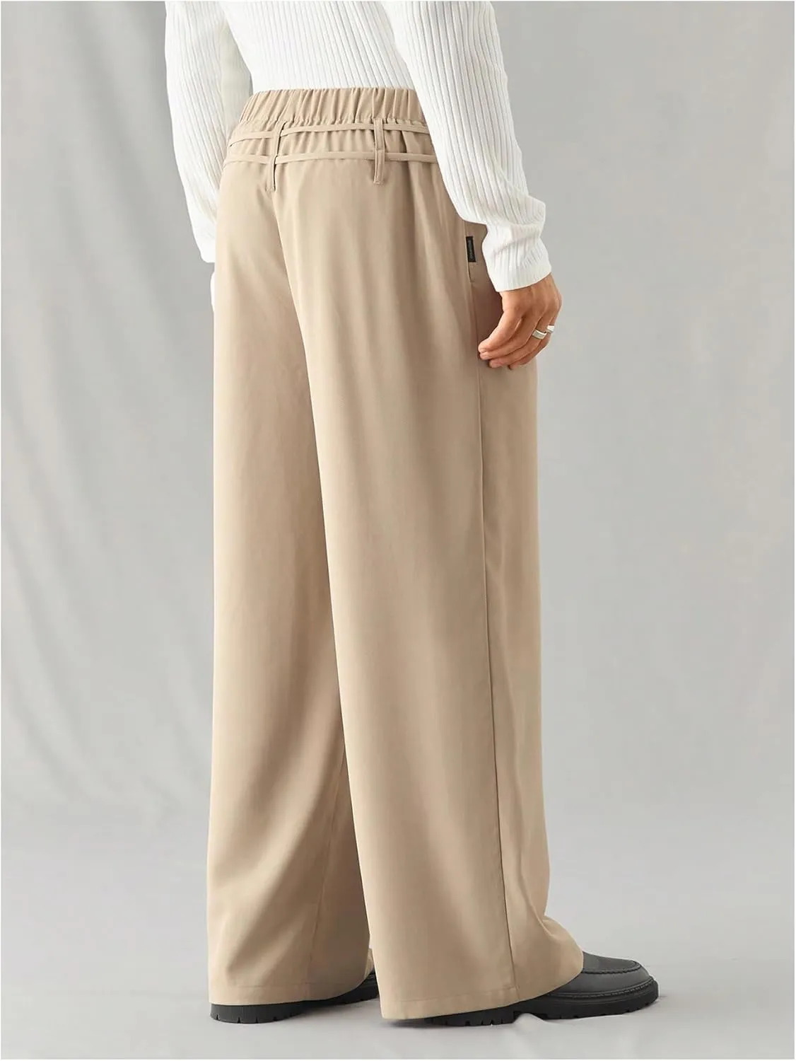 GORGLITTER Men's Elastic Waist Long Suit Pants Straight Leg Trousers with Pockets