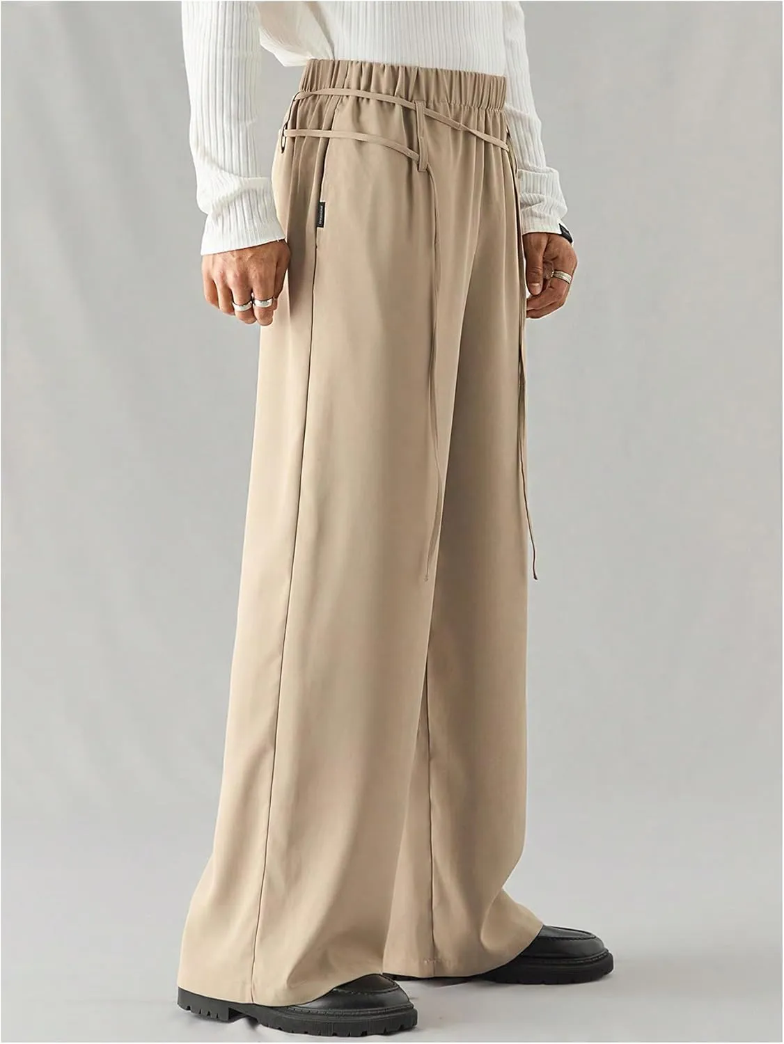 GORGLITTER Men's Elastic Waist Long Suit Pants Straight Leg Trousers with Pockets