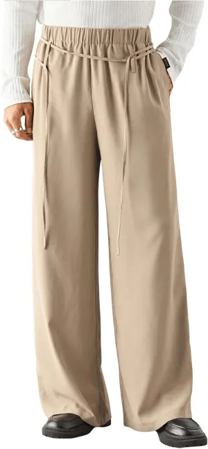 GORGLITTER Men's Elastic Waist Long Suit Pants Straight Leg Trousers with Pockets