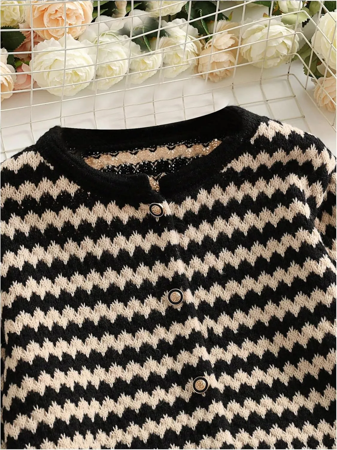 GORGLITTER Women's Striped Cardigan Sweaters Long Sleeve Button Down Knit Sweater