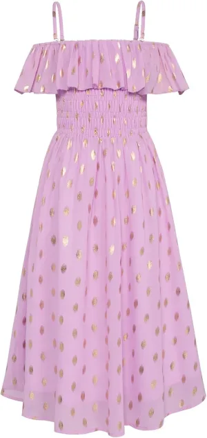 GRACE KARIN Girls Off Shoulder Dress Sleeveless Ruffle Spaghetti Straps Smocked A-Line Chiffon Dress 5-14Y