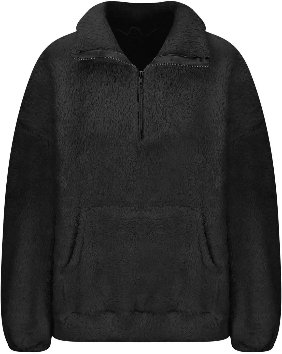 Gumipy Quarter Zip Pullover Women Stand Colar Thick Fleece Half Zip Pullover Trendy Drop Shoulder Cropped Sweater with Pocket
