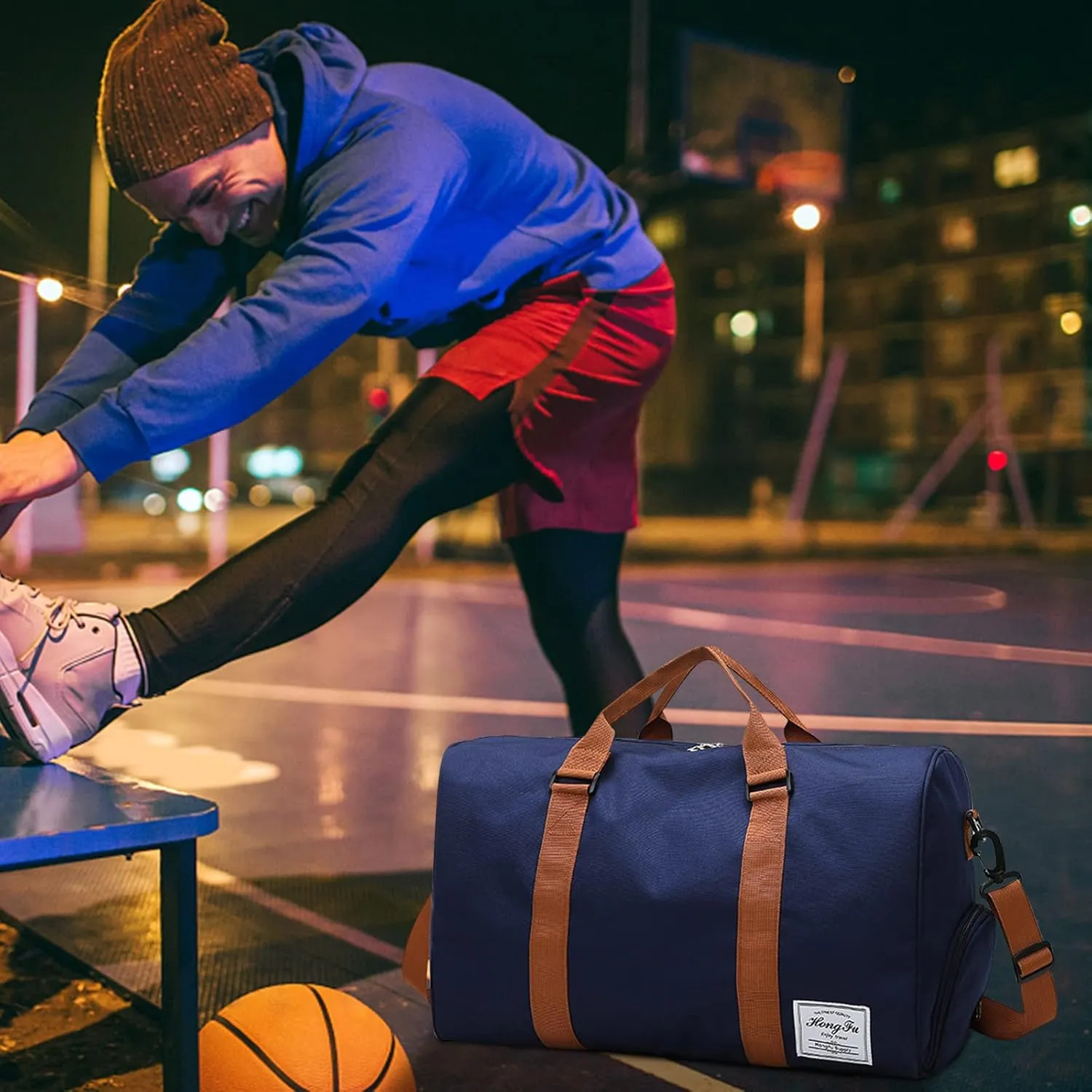 Gym Sports Duffle Bag, Waterproof Travel Duffel Bag with Wet Pocket and Shoes Compartment, Big Capacity Holdall Sports Bags with Shoulder Strap, Durable for Gym, Sports, Travel, Swimming