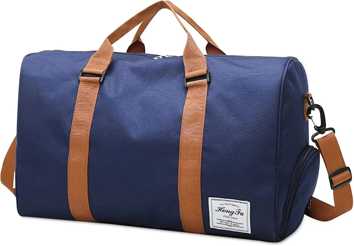 Gym Sports Duffle Bag, Waterproof Travel Duffel Bag with Wet Pocket and Shoes Compartment, Big Capacity Holdall Sports Bags with Shoulder Strap, Durable for Gym, Sports, Travel, Swimming