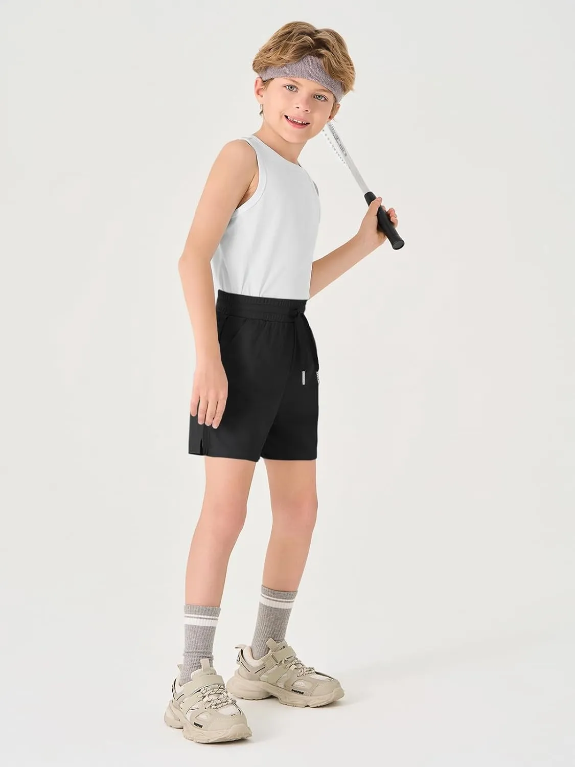 Haloumoning Boys Mesh Athletic Shorts Kids Quick Dry Side Slit Basketball Gym Shorts with Pockets 5-14 Years
