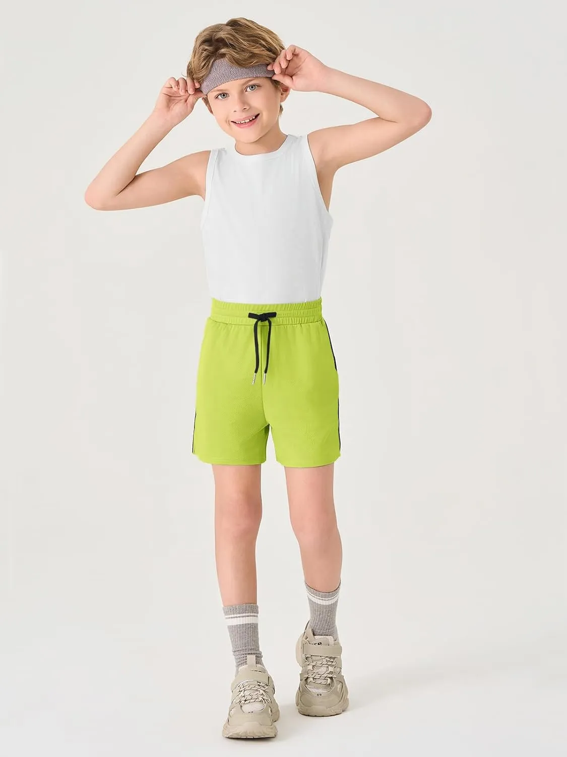 Haloumoning Boys Mesh Athletic Shorts Kids Quick Dry Side Slit Basketball Gym Shorts with Pockets 5-14 Years
