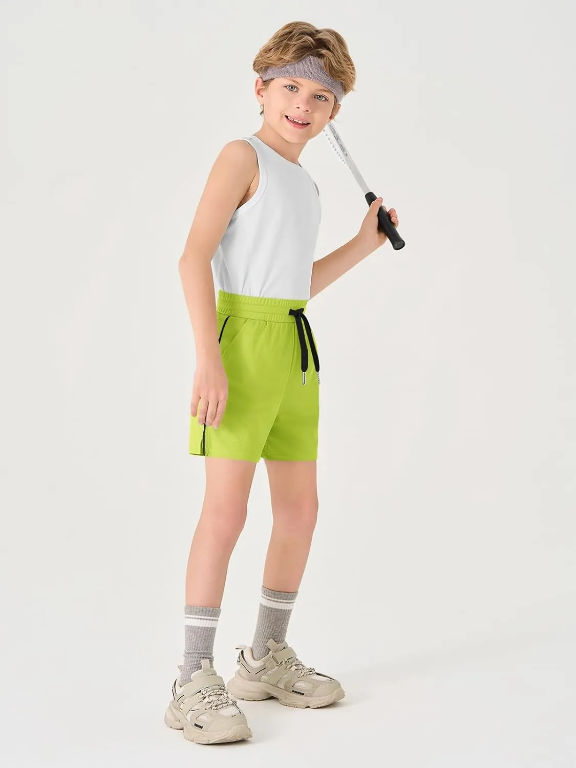 Haloumoning Boys Mesh Athletic Shorts Kids Quick Dry Side Slit Basketball Gym Shorts with Pockets 5-14 Years