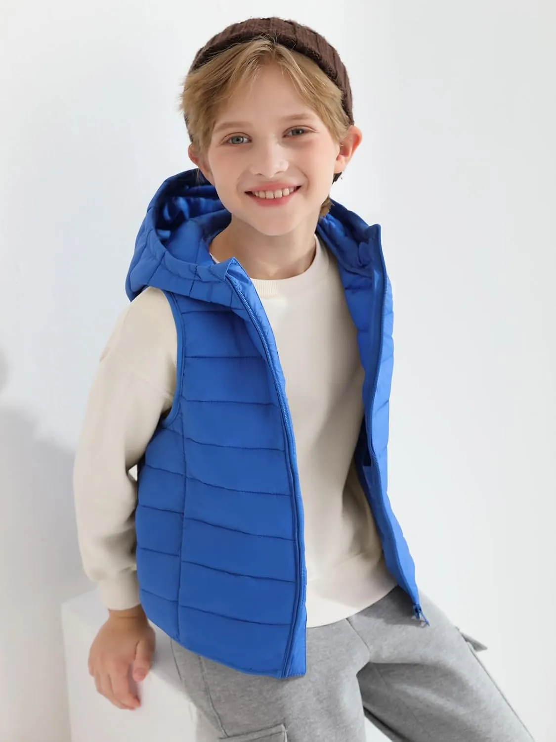 Haloumoning Boys Puffer Vest Kids Sleeveless Lightweight Puffy Down Jacket with Hood 4-14 Years