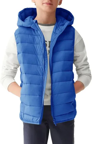 Haloumoning Boys Puffer Vest Kids Sleeveless Lightweight Puffy Down Jacket with Hood 4-14 Years
