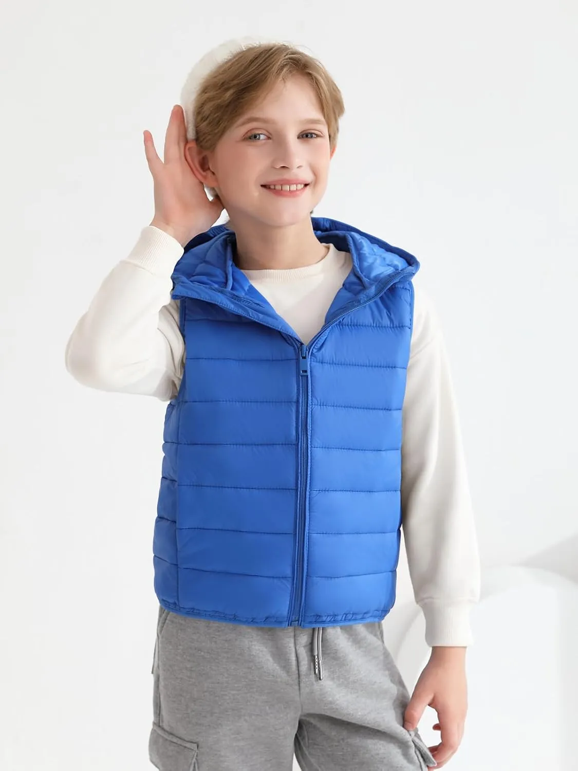 Haloumoning Boys Puffer Vest Kids Sleeveless Lightweight Puffy Down Jacket with Hood 4-14 Years