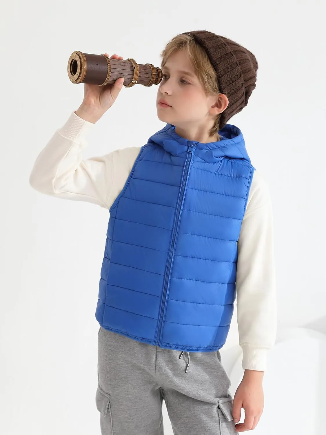 Haloumoning Boys Puffer Vest Kids Sleeveless Lightweight Puffy Down Jacket with Hood 4-14 Years