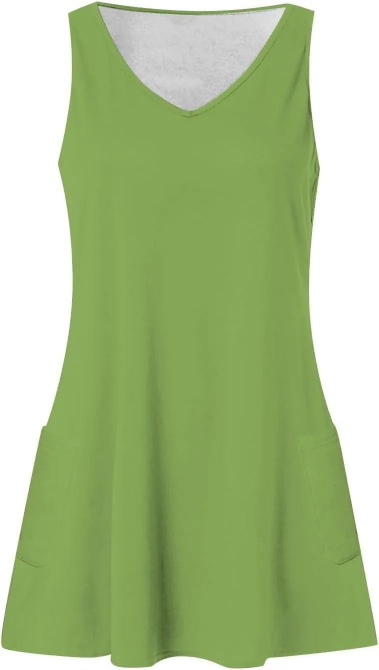 Hawaiian Sundress for Women 2025 Summer Beach Casual Swimsuit Cover up with Pockets Sleeveless V Neck Loose Tank Dress